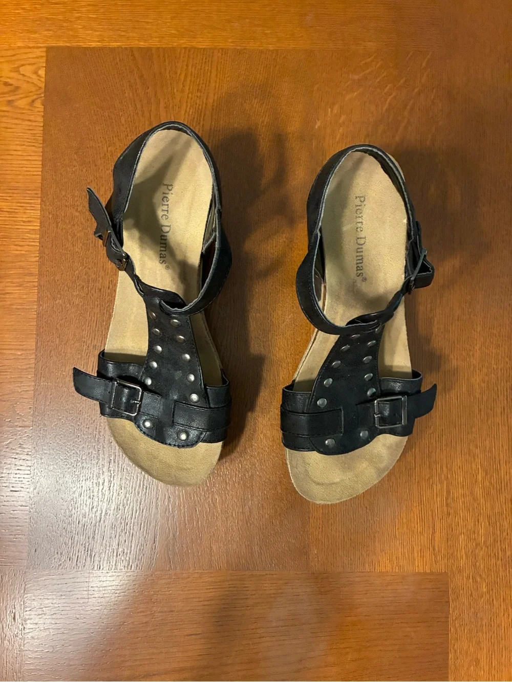 Pierre Dumas Black Studded T-Strap Sandals